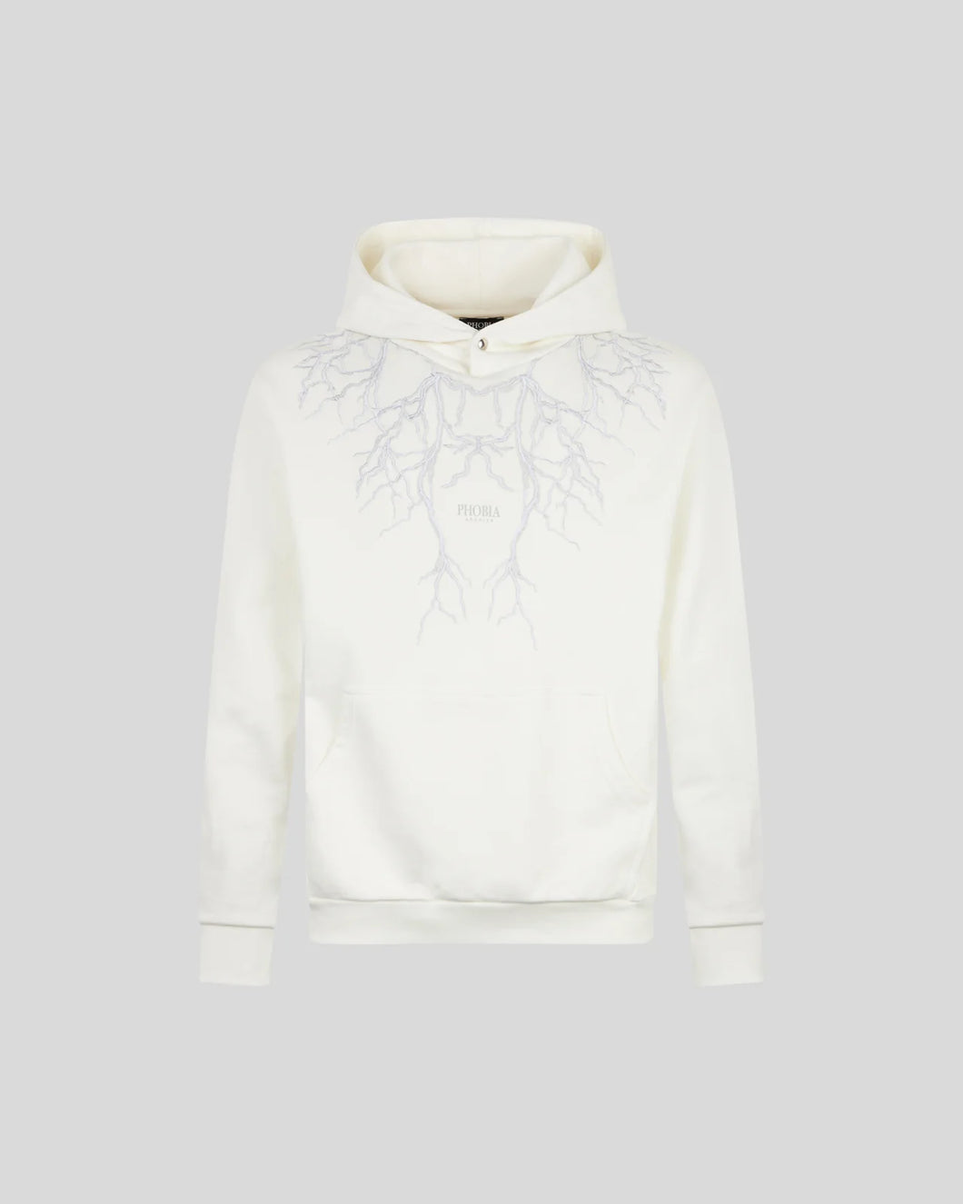 WHITE HOODIE WITH GREY EMBROIDERY LIGHTNING