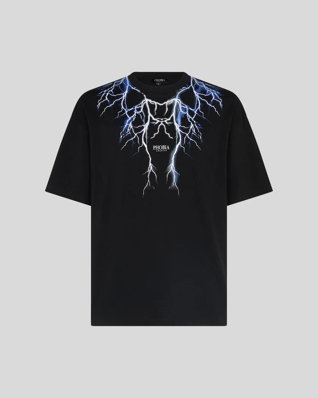 BLACK T-SHIRT WITH BLUE GREY LIGHTNING