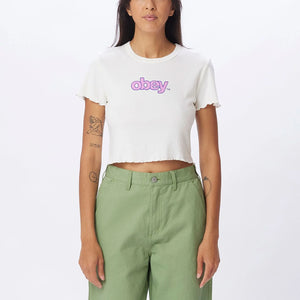 OBEY DINO TYPE CROPPED EMMA RIB FITTED TEE