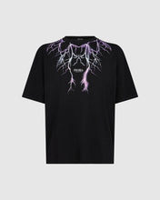 Carica l&#39;immagine nel visualizzatore di Gallery, BLACK T-SHIRT WITH PURPLE GREY FUXIA LIGHTNING
