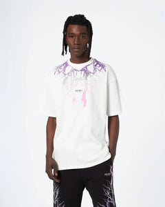 OFF WHITE T-SHIRT WITH PURPLE GREY FUXIA LIGHTNING
