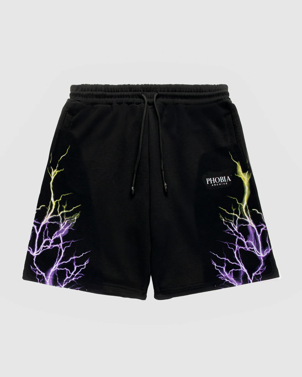 BLACK SHORTS WITH PURPLE AND YELLOW LIGHTNING